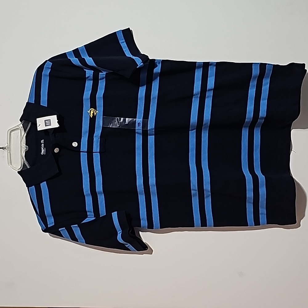 ‼️2 for $15  NWT GAP Navy Striped Polo Shirt Sz XXL 14 16  Chest 36"   Box 11